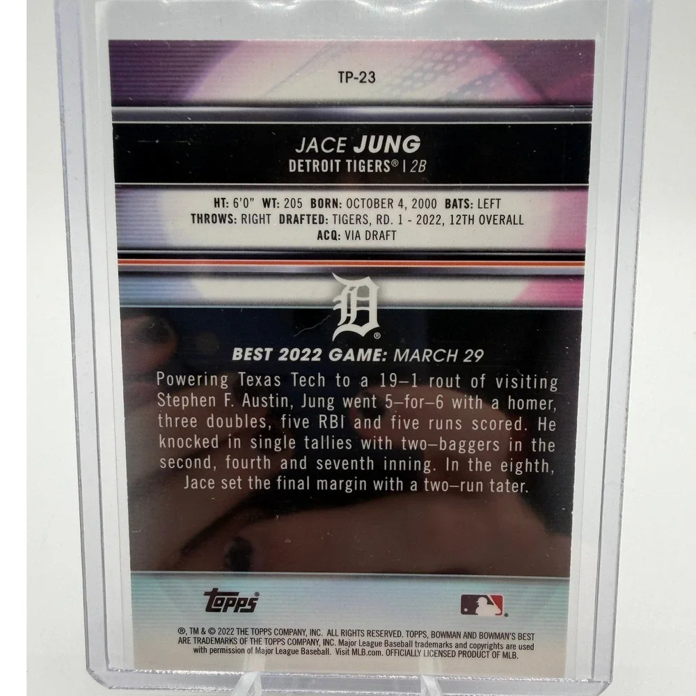 2022 Bowman's Best Jace Jung‎ Detroit Tigers TP-23 Top Prospects Baseball Card